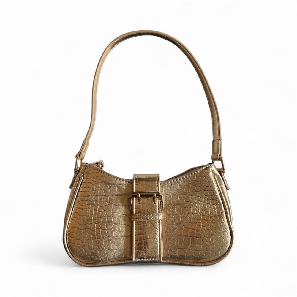 NWOT Chic Gold Crocodile-Embossed Handbag/Shoulder Bag/Purse - Picture 2 of 7